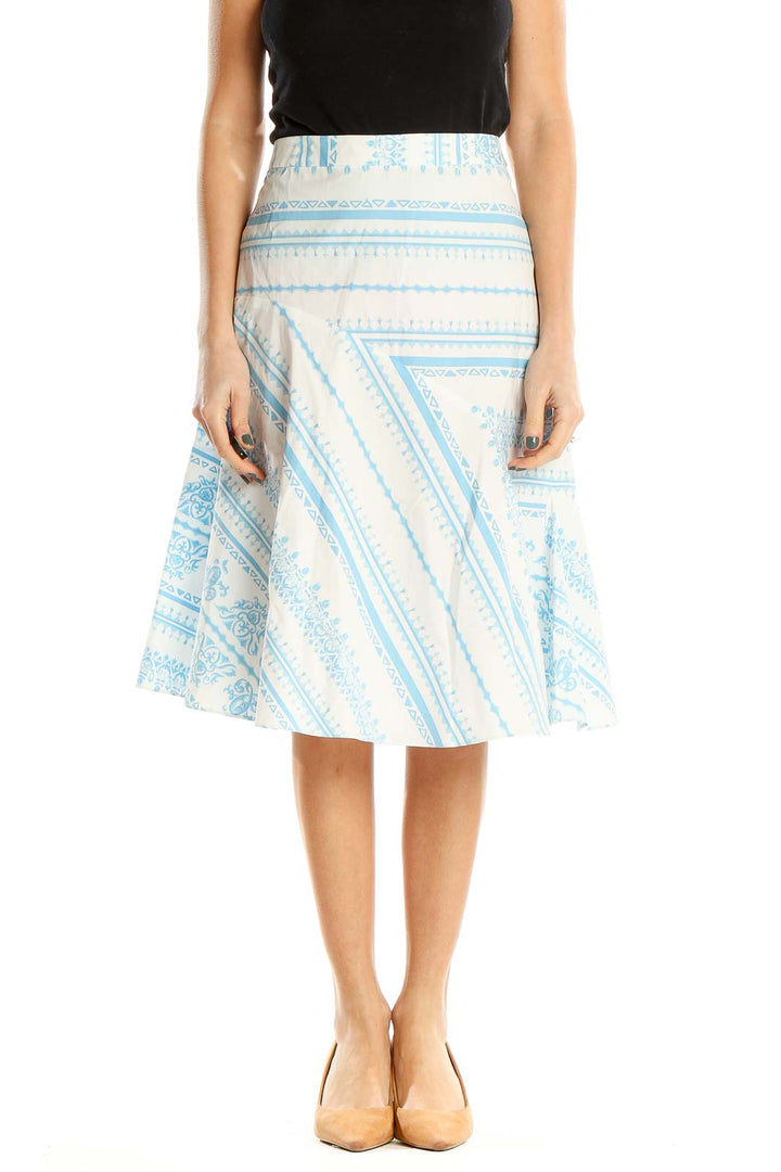 White Blue Striped Brunch A-Line Skirt