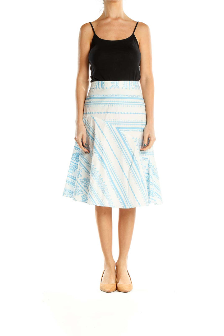 White Blue Striped Brunch A-Line Skirt