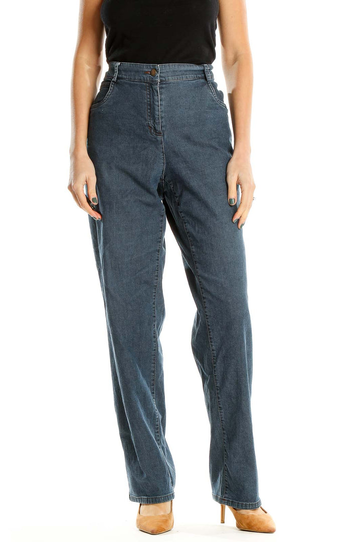 Blue High Rise Straight Leg Jeans