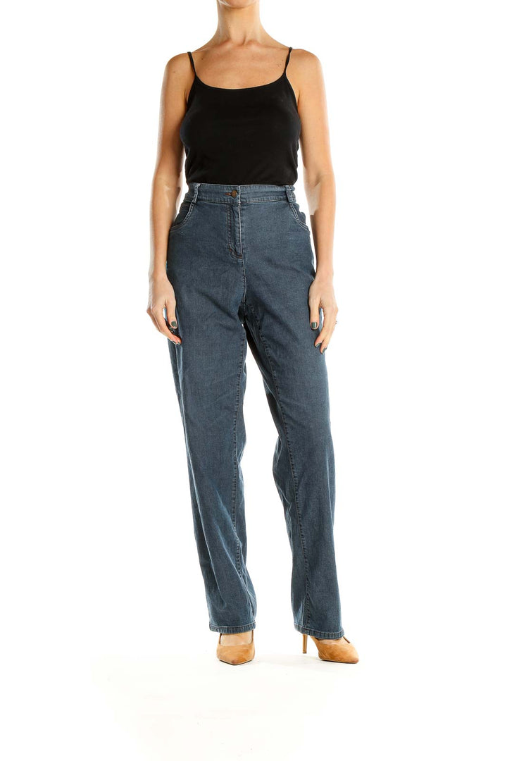 Blue High Rise Straight Leg Jeans