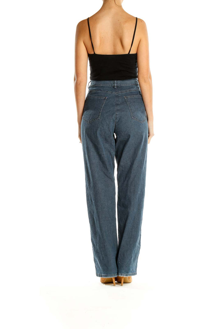 Blue High Rise Straight Leg Jeans