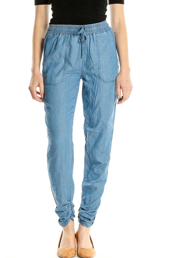 Blue Casual Drawstring Pants