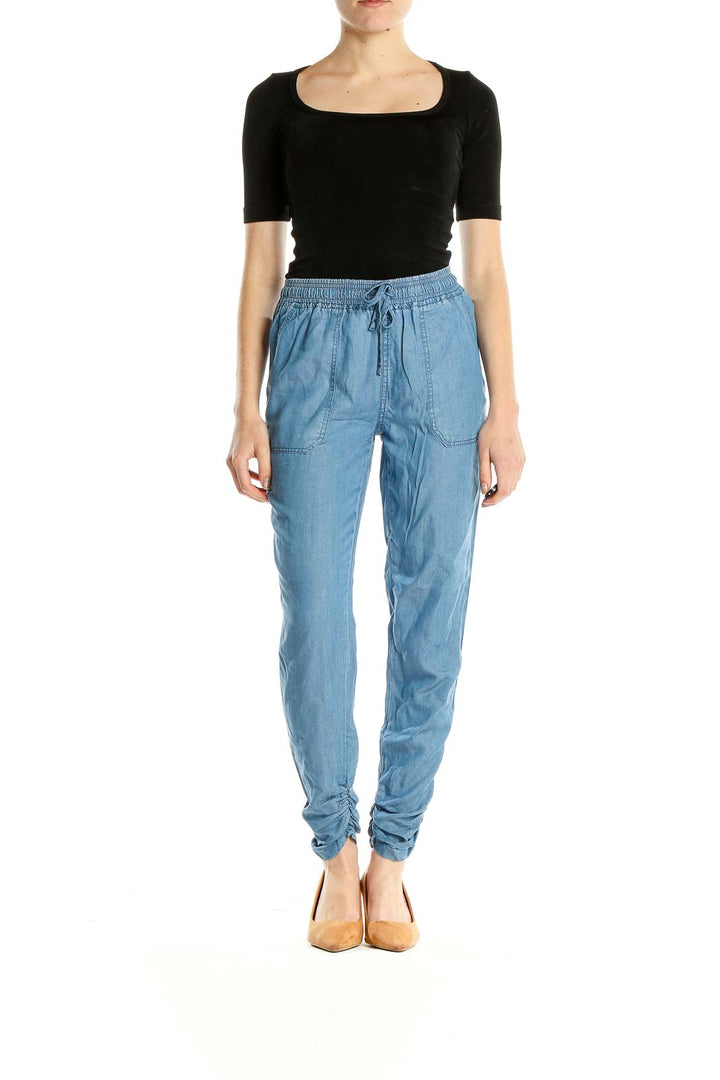 Blue Casual Drawstring Pants