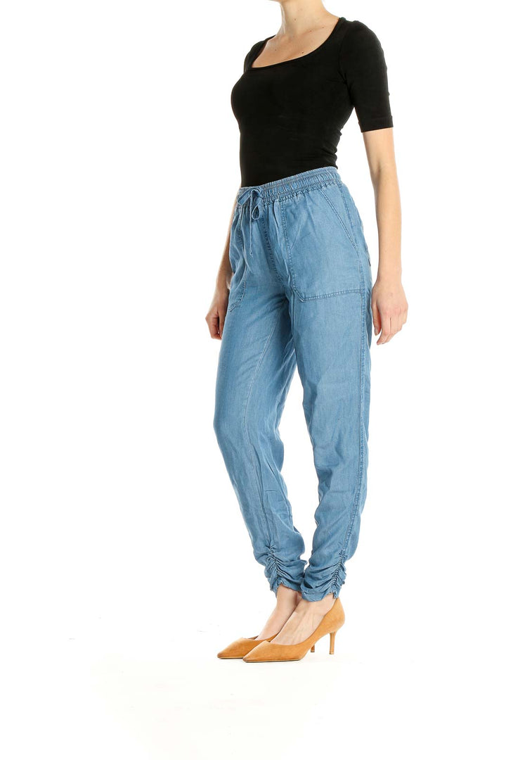 Blue Casual Drawstring Pants