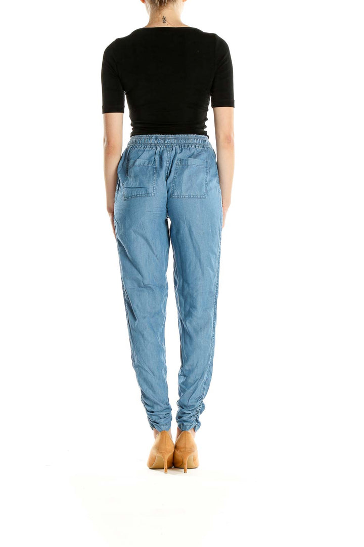 Blue Casual Drawstring Pants