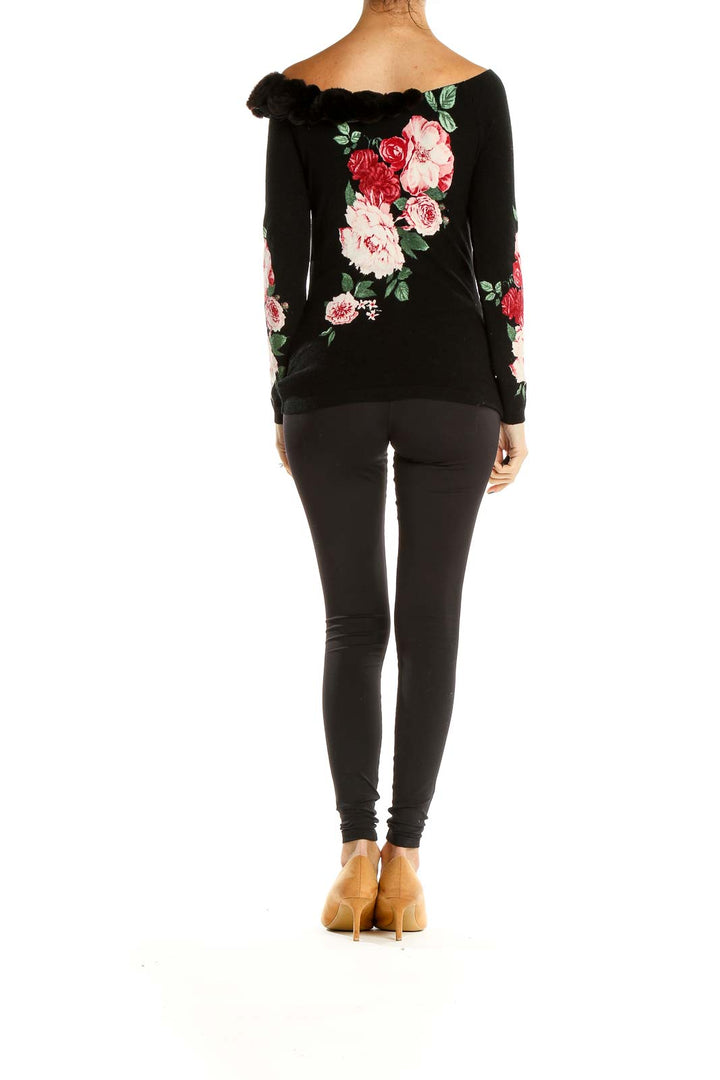 Black Floral Print Retro Funky Top