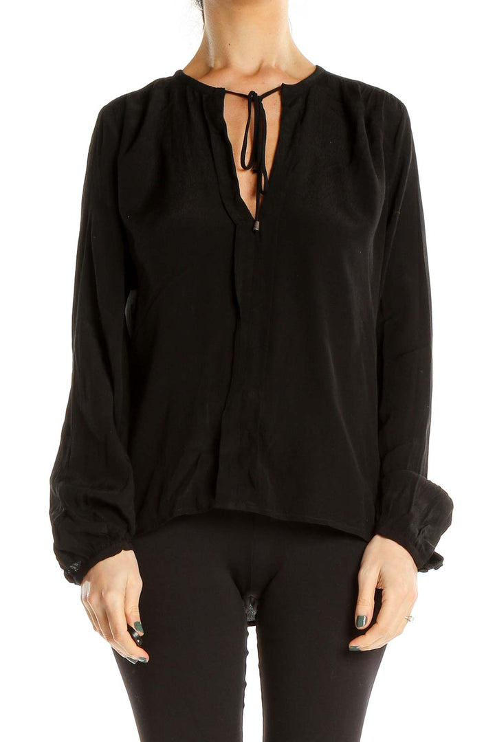 Black Bohemian Blouse With Tie Neckline