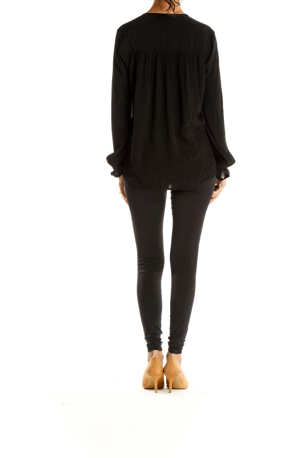 Black Bohemian Blouse With Tie Neckline