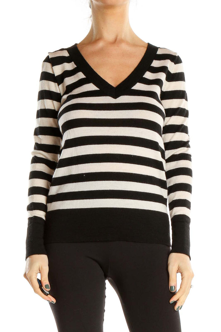 Black Cream Striped Casual Top