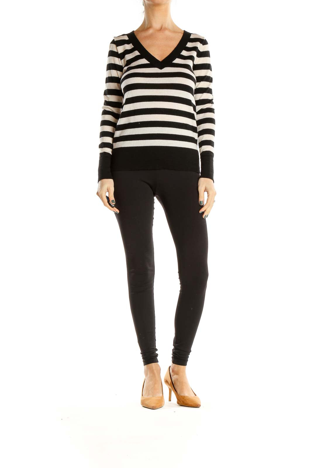 Black Cream Striped Casual Top