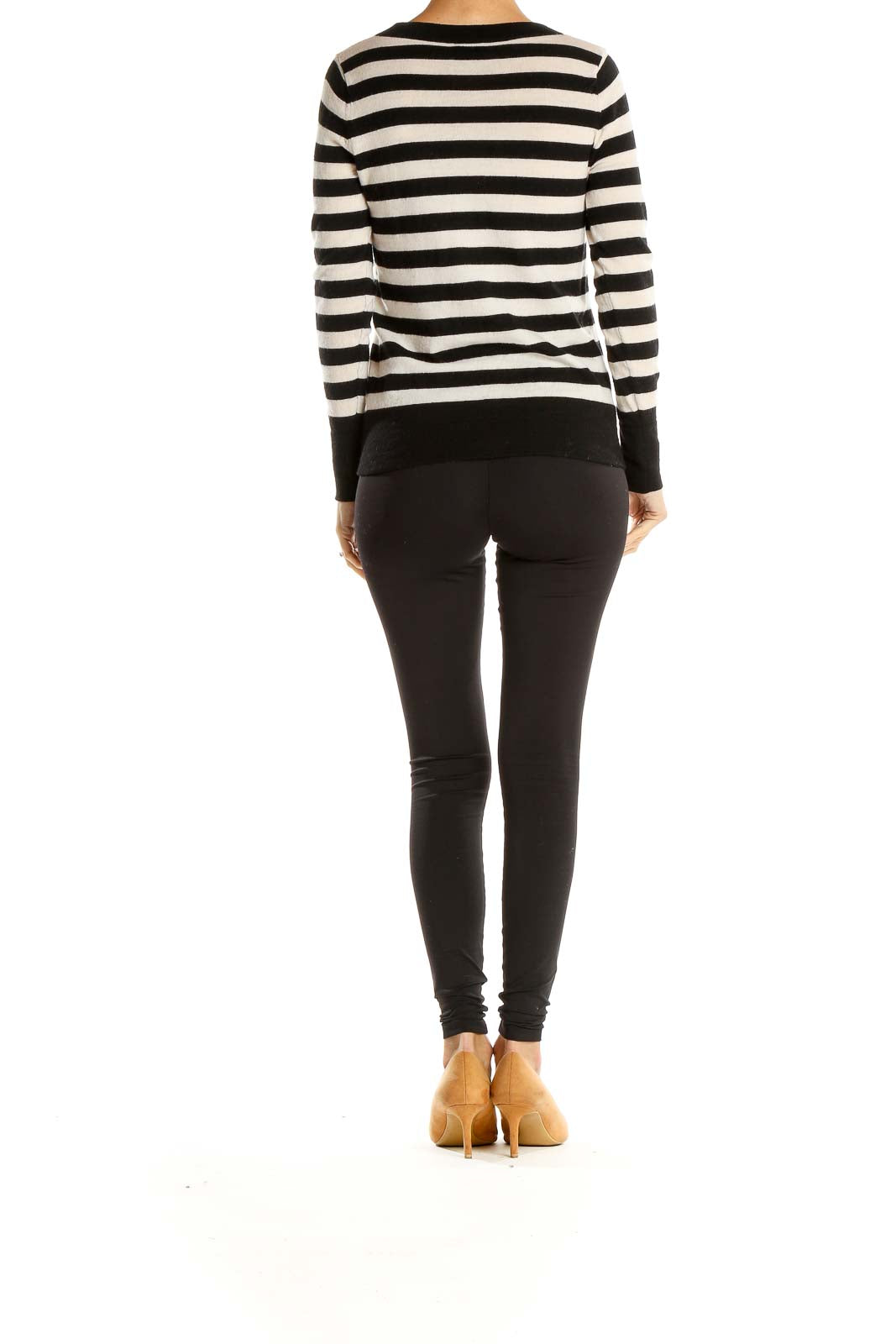 Black Cream Striped Casual Top