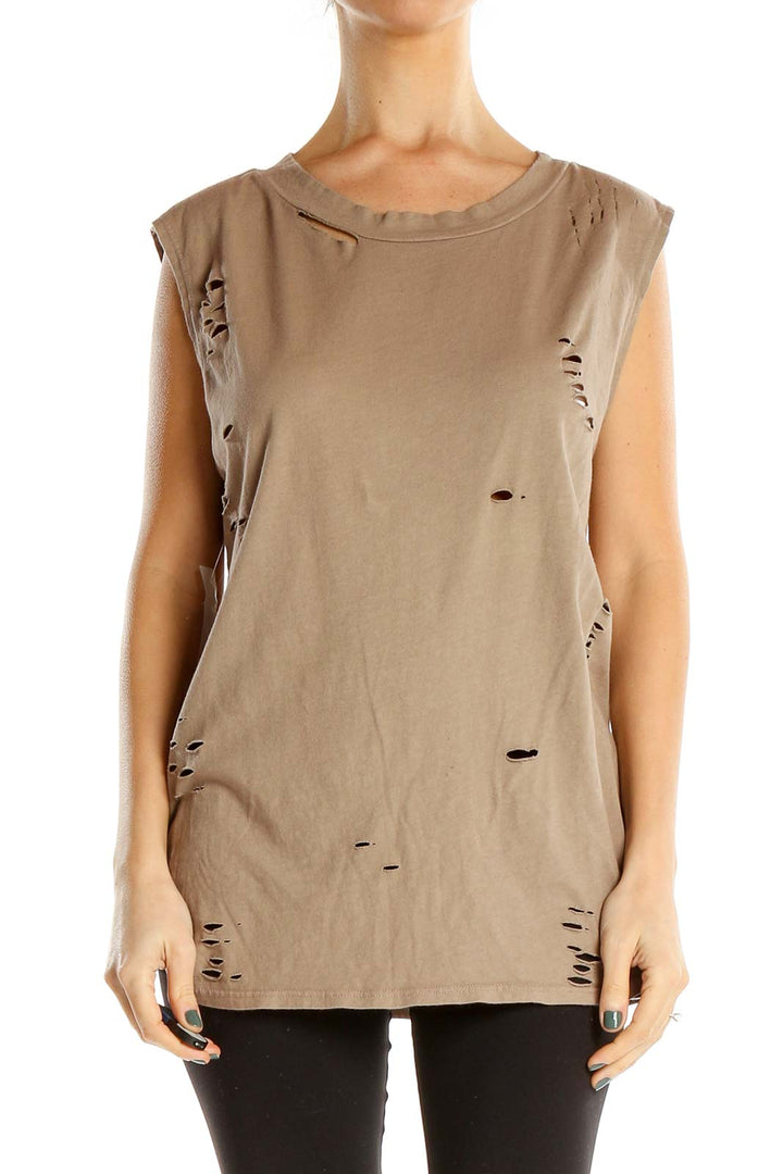 Brown Distressed Casual Top