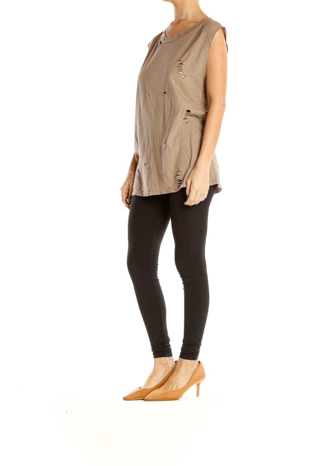 Brown Distressed Casual Top