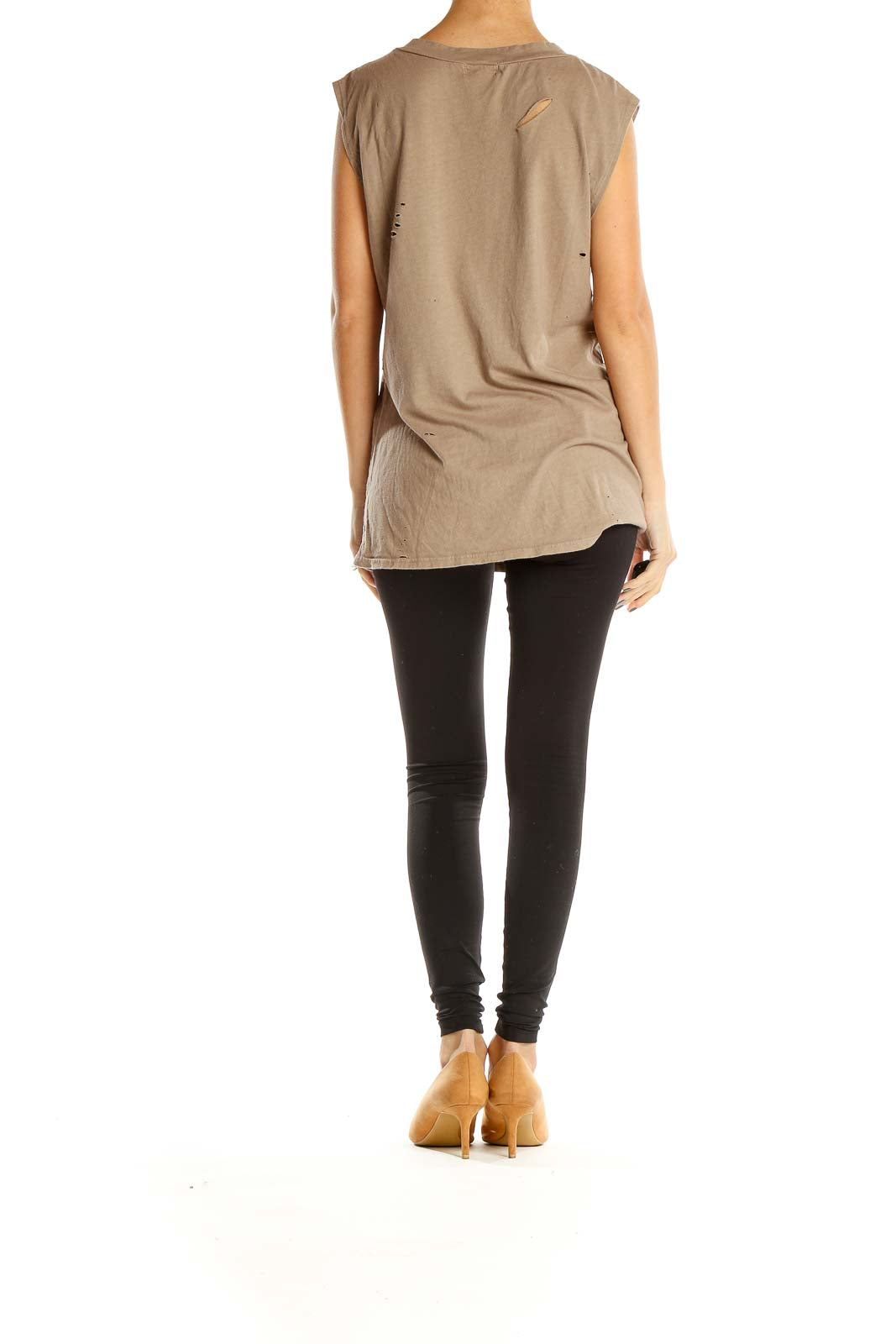 Brown Distressed Casual Top