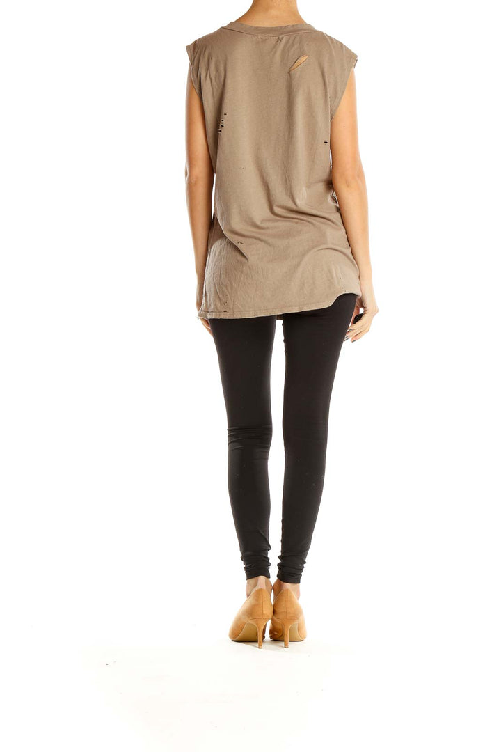 Brown Distressed Casual Top