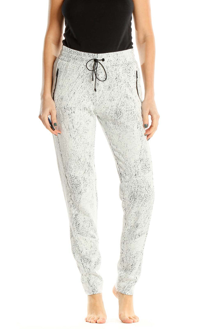 White Black Splatter Print Activewear Sweatpants