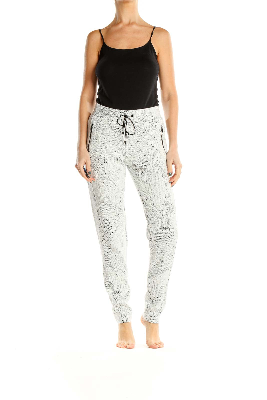 White Black Splatter Print Activewear Sweatpants