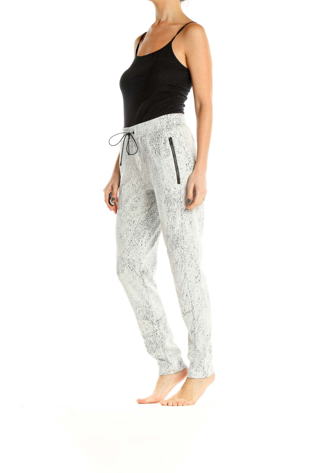 White Black Splatter Print Activewear Sweatpants