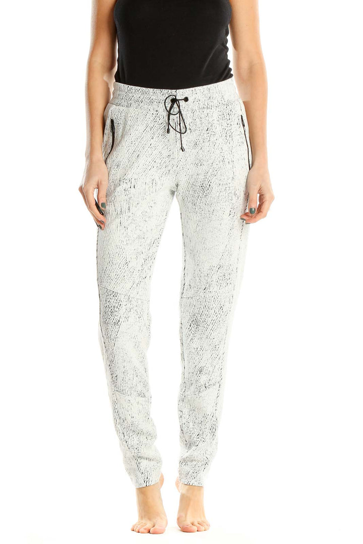 White Black Splatter Print Activewear Sweatpants