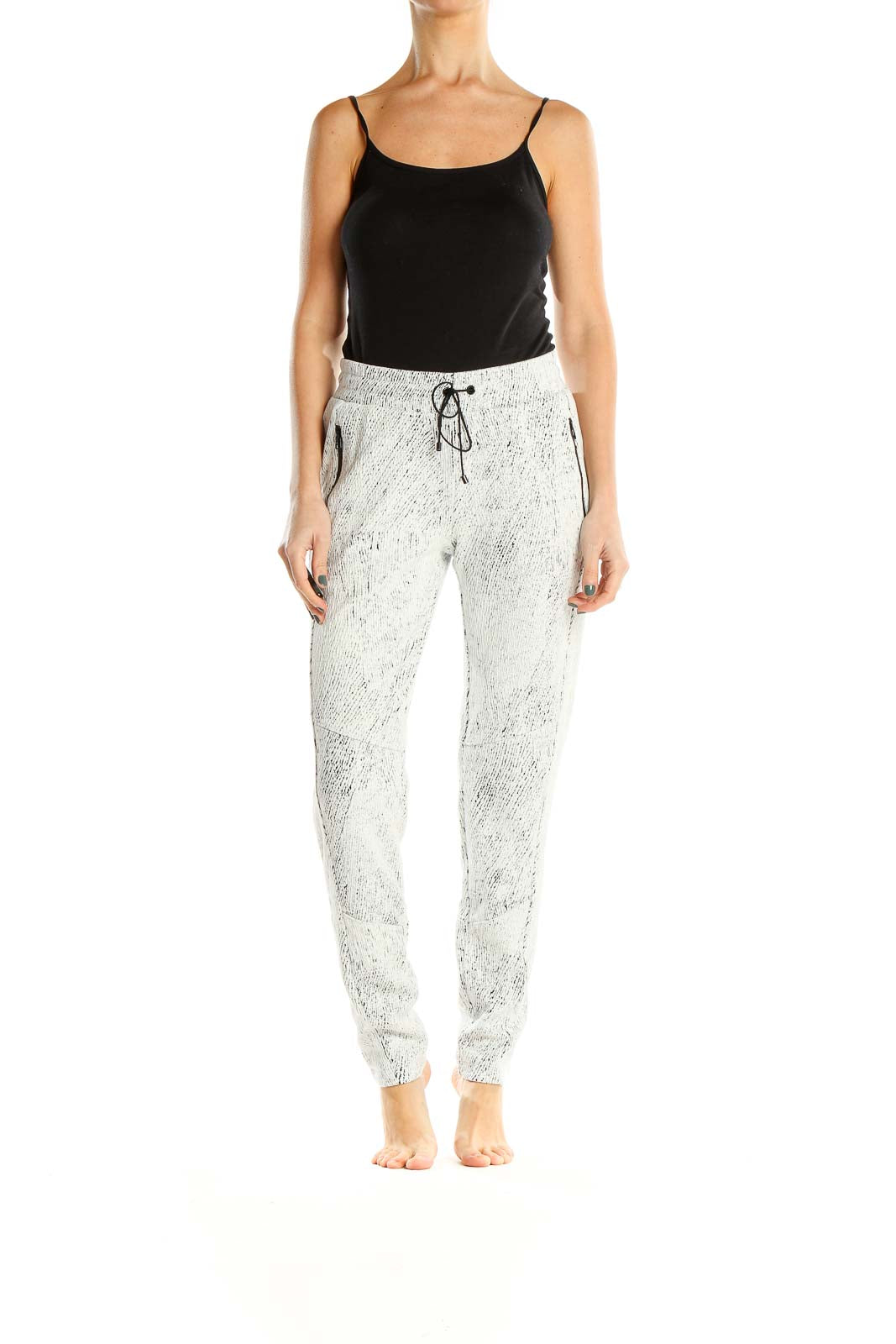 White Black Splatter Print Activewear Sweatpants