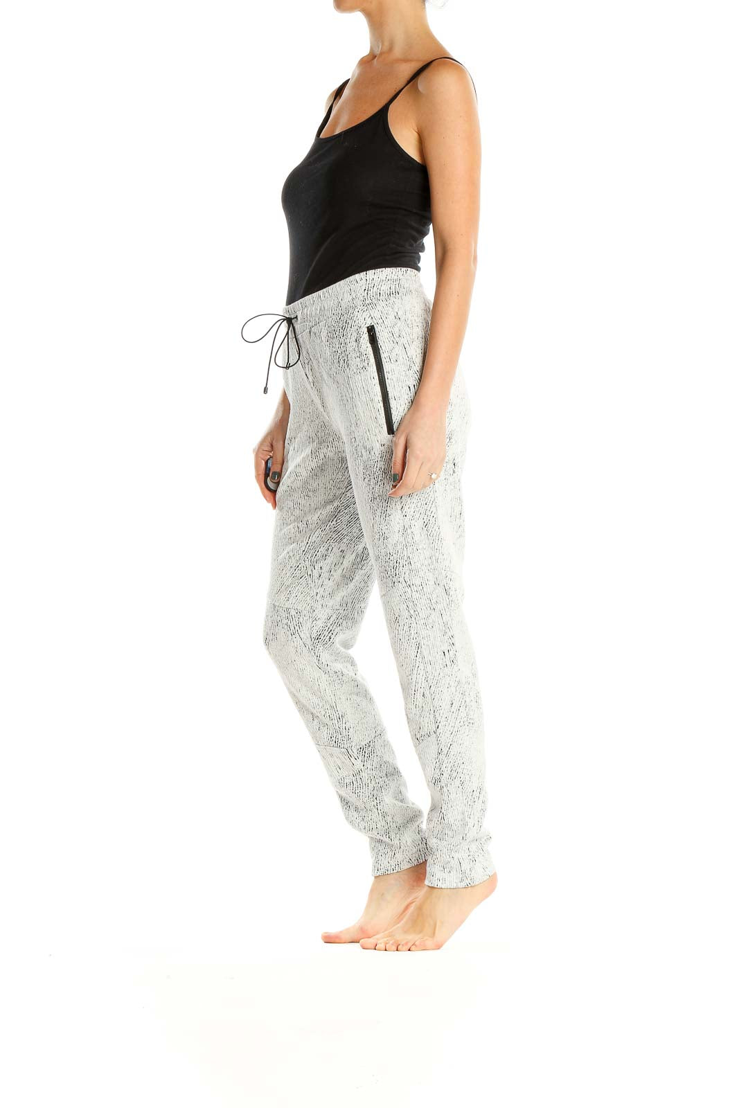 White Black Splatter Print Activewear Sweatpants