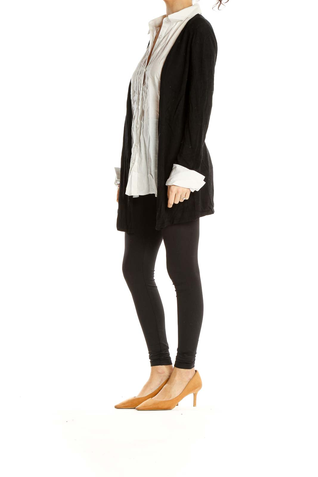 Two Piece Attached Set: White Formal Shirt with Black Cardigan