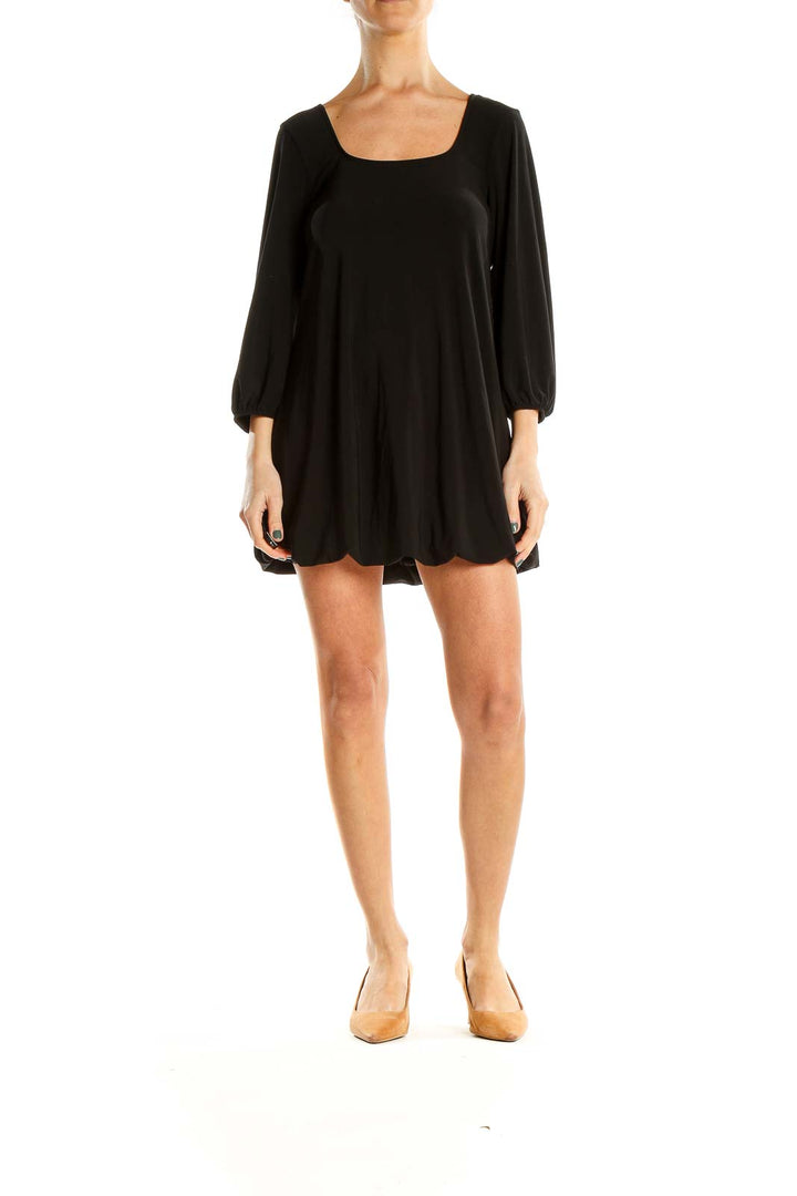 Black Shirt Dress With Scallop Edge