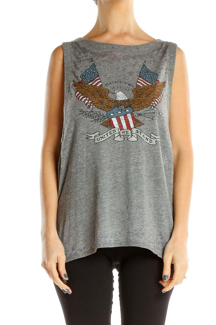 Gray Graphic Print Muscle Tank