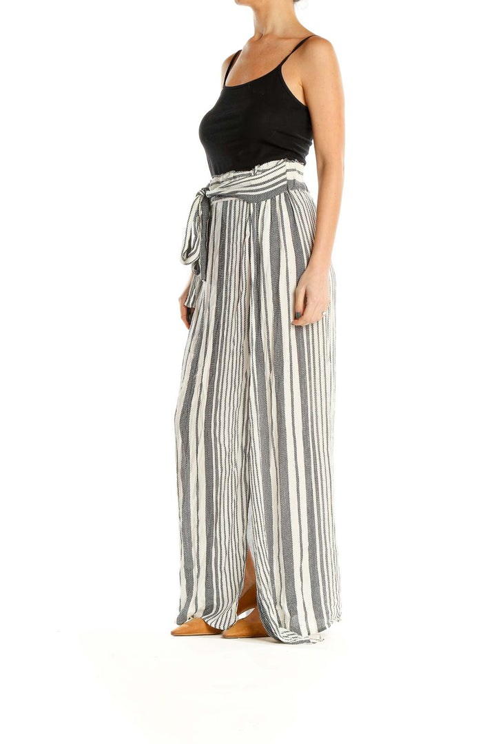 Gray Striped Waist Tie Bohemian Maxi Skirt