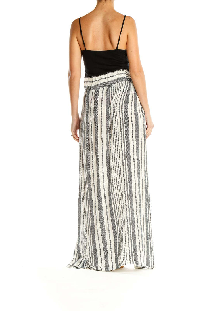 Gray Striped Waist Tie Bohemian Maxi Skirt