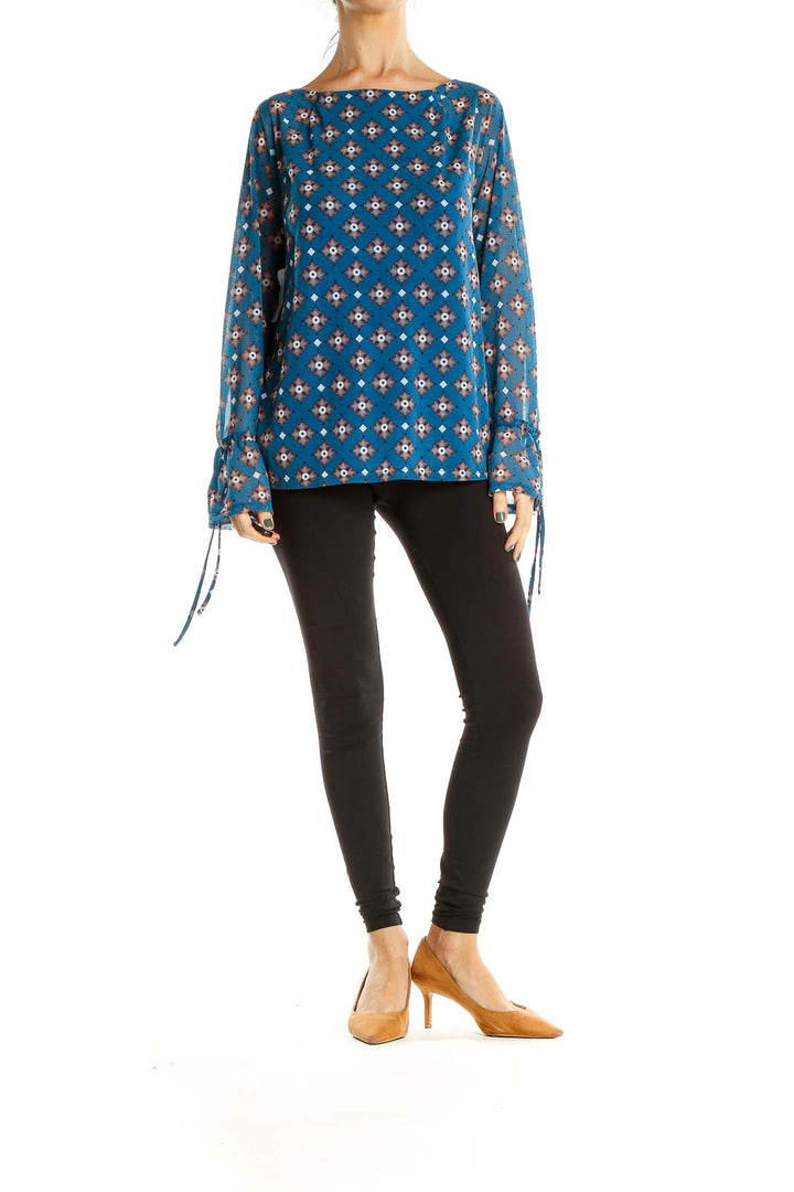 Blue Geometric Print Chic Blouse