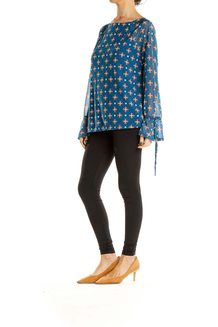 Blue Geometric Print Chic Blouse