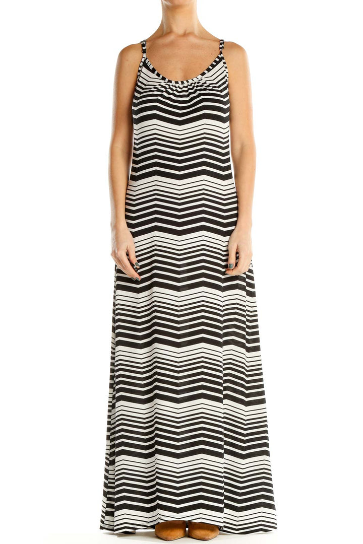 White Black Chevron Print Maxi Dress