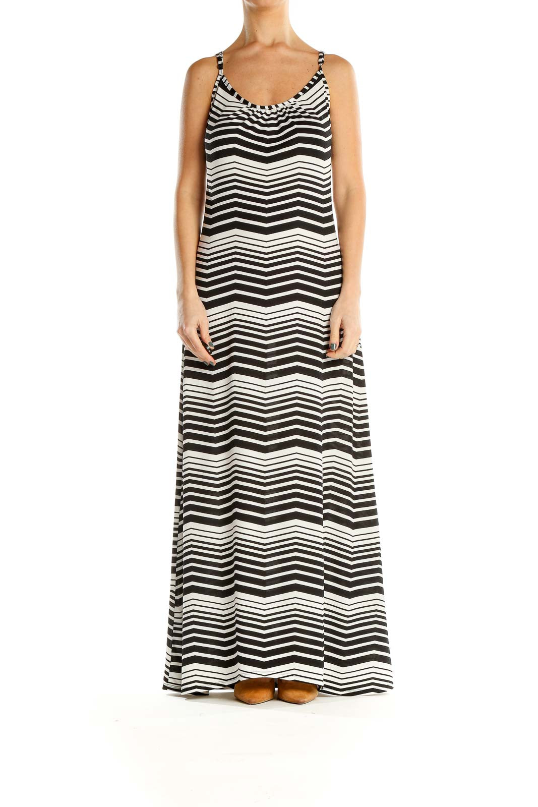 White Black Chevron Print Maxi Dress