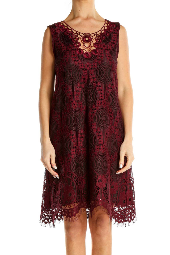 Red Printed Crochet Bohemian Sheath Dress