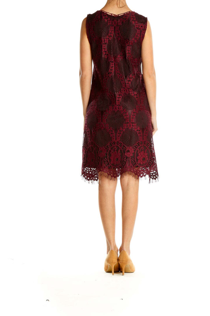 Red Printed Crochet Bohemian Sheath Dress