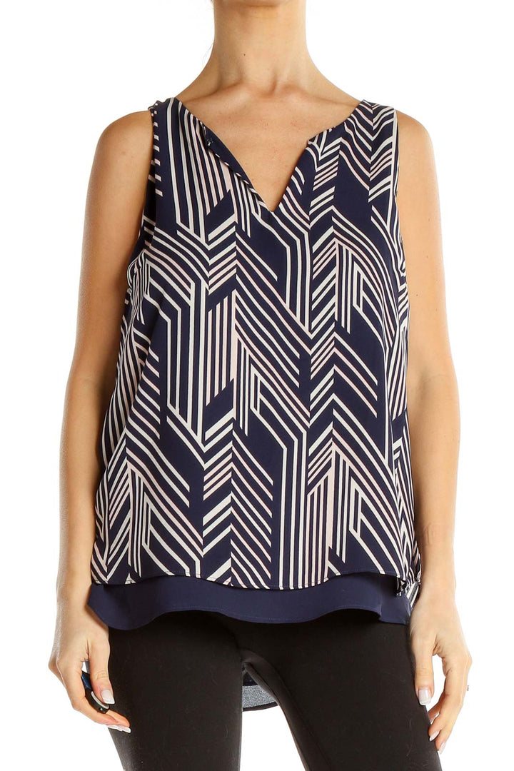 Blue Printed Sleeveless Blouse