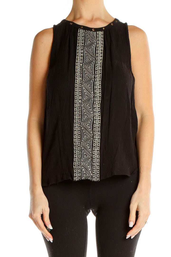 Black Aztec Embroidered Bohemian Tank Top