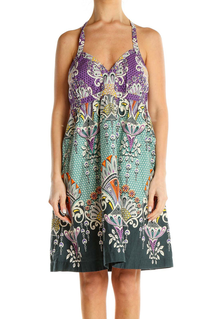 Multicolor Printed Bohemian Halter Dress