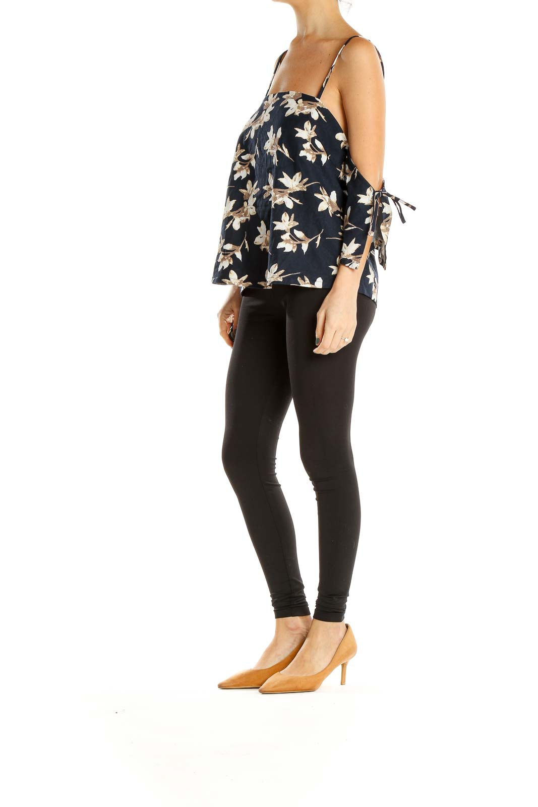 Blue Floral Print Holiday Top