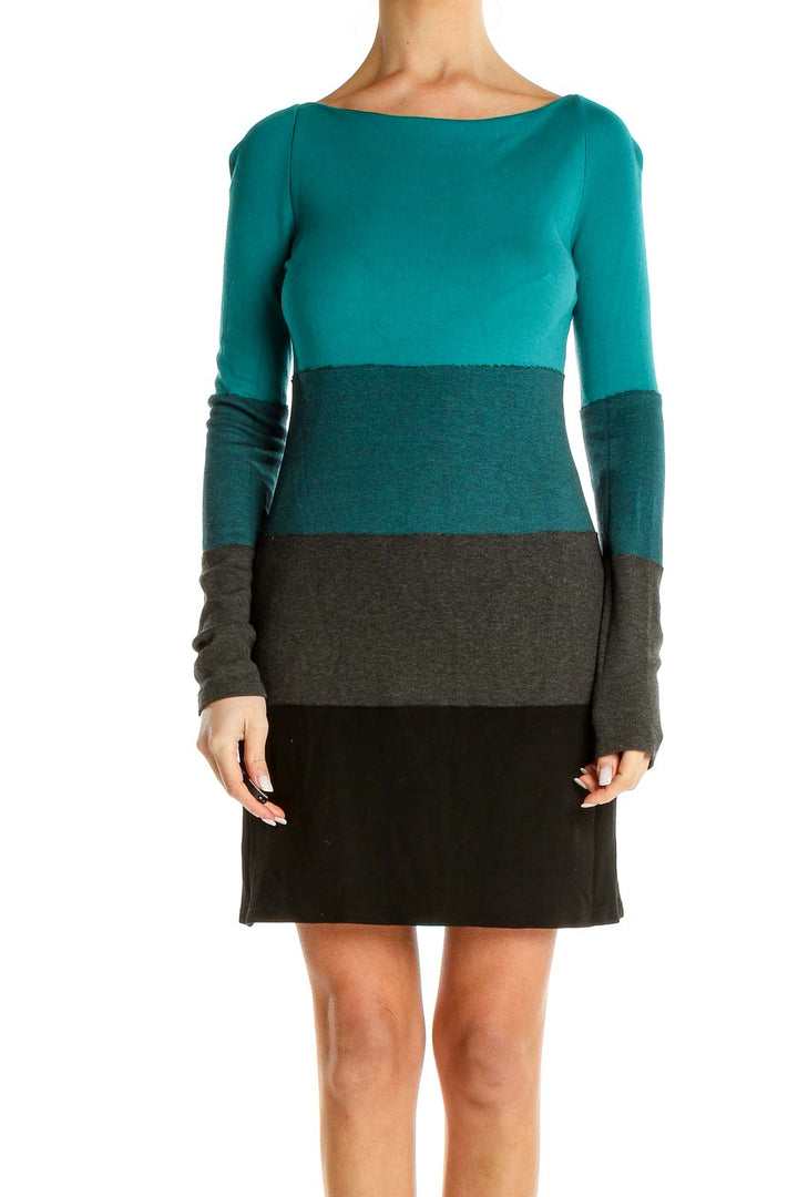 Blue Colorblock Classic Knit Sheath Dress