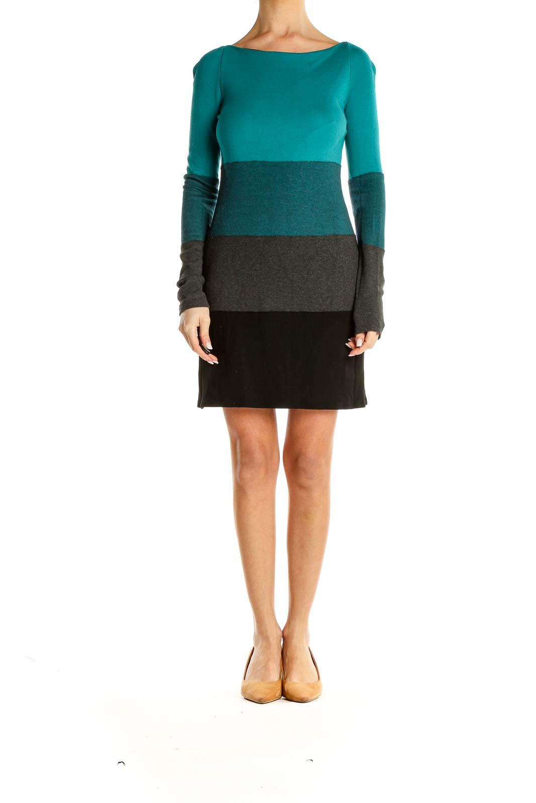 Blue Colorblock Classic Knit Sheath Dress