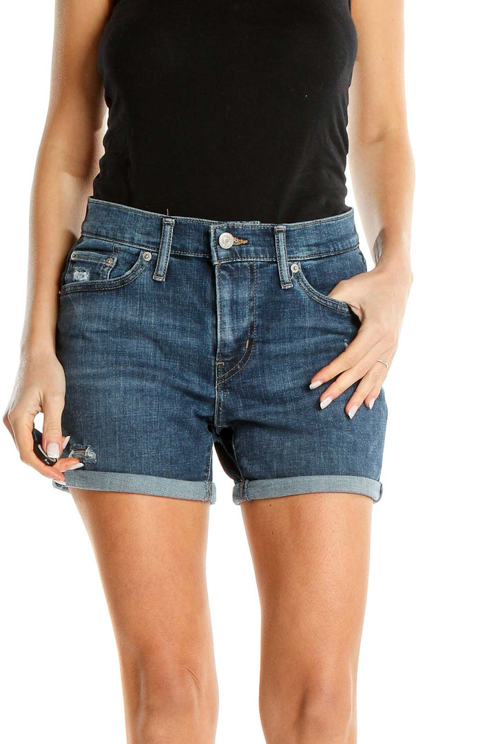 Blue Casual Denim Shorts