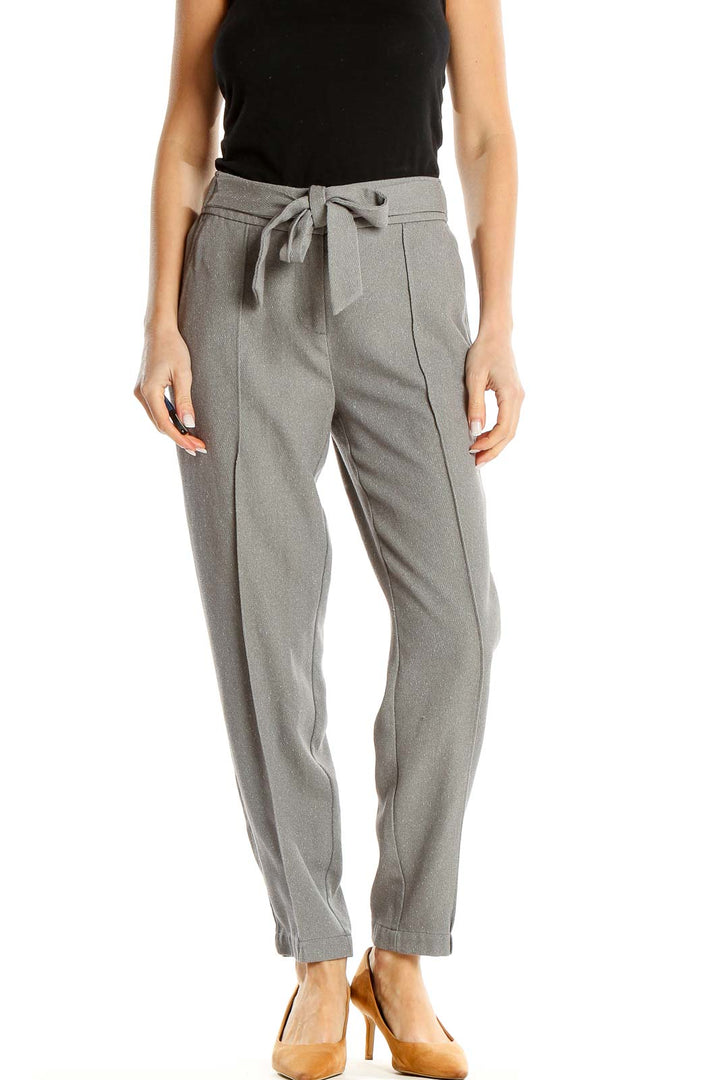 Gray Knit Tie Waist Pants