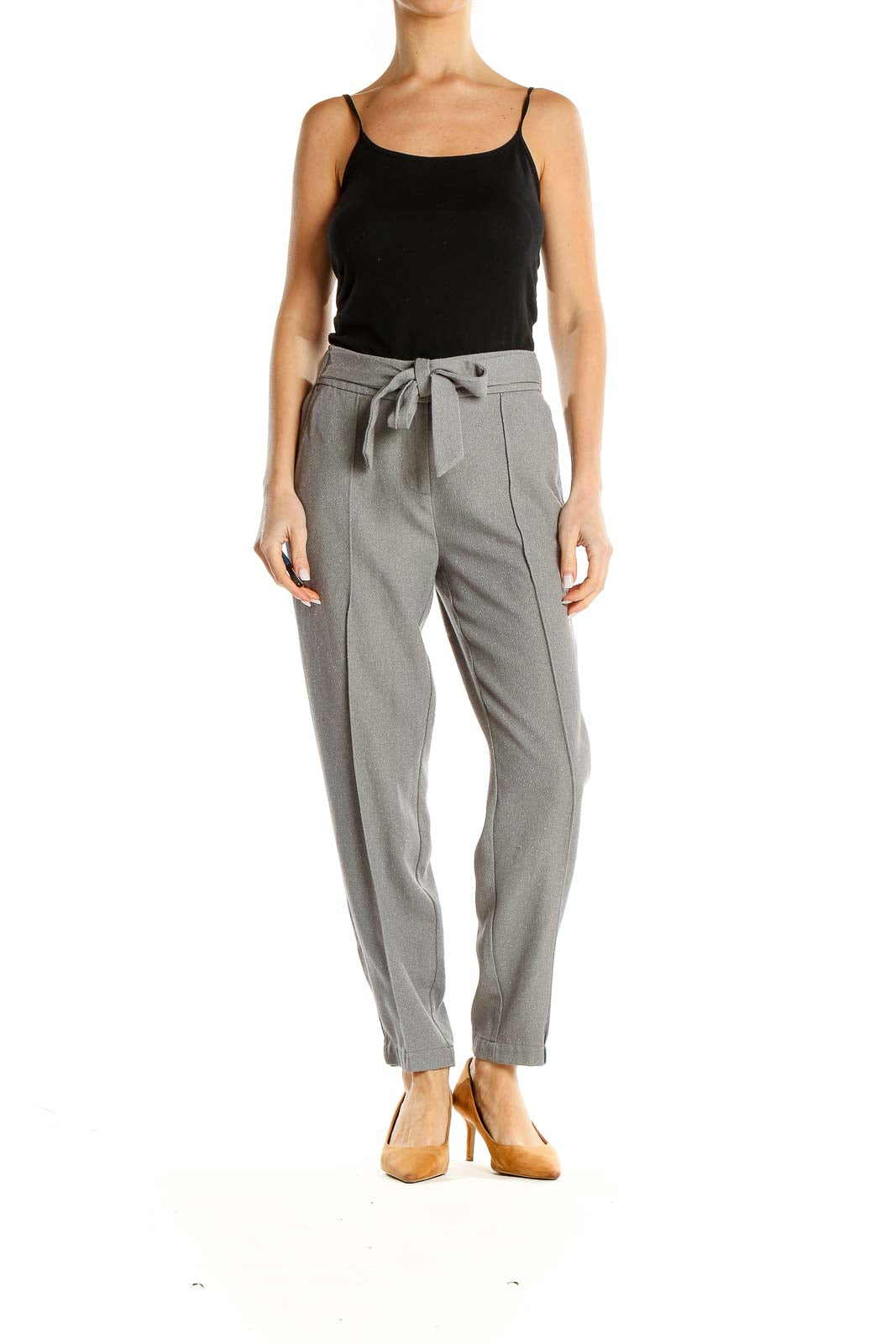 Gray Knit Tie Waist Pants