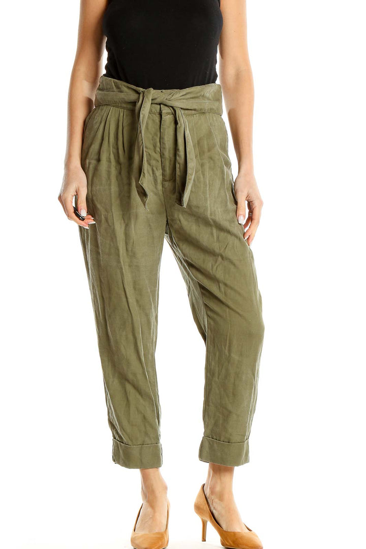 Green Cropped Tie Waist Pants