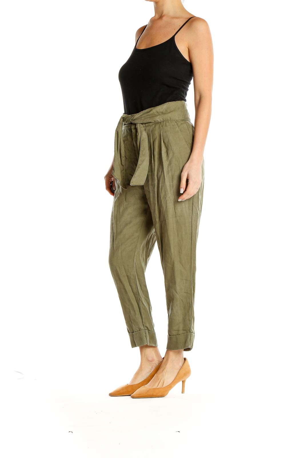 Green Cropped Tie Waist Pants