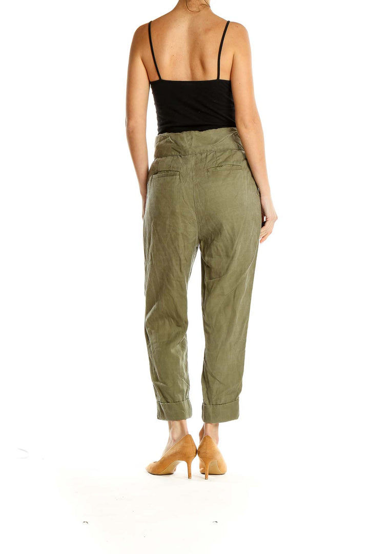 Green Cropped Tie Waist Pants