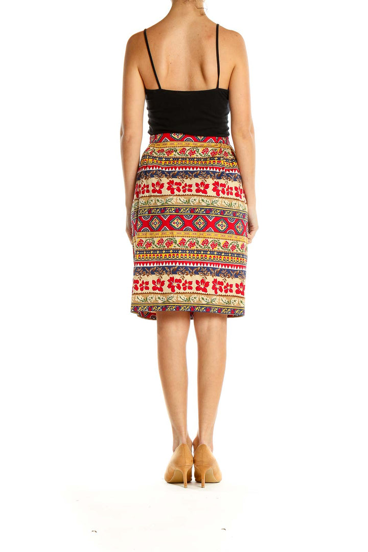 Red Printed Bohemian Vintage Straight Skirt