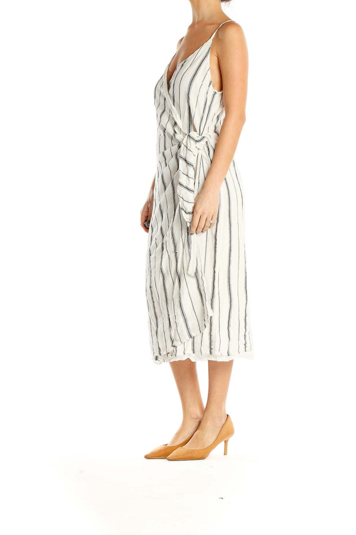 White Gray Striped Wrap Dress